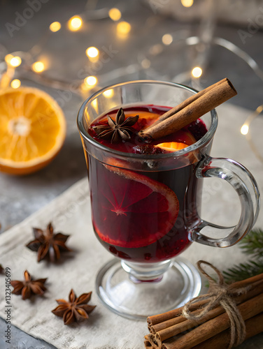 Winter Evening Mulled Wine with Holiday Ambiance 