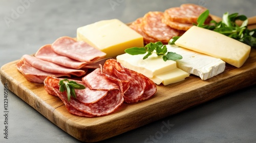 Assorted Cold Cuts and Cheeses on Wooden Cutting Board Display