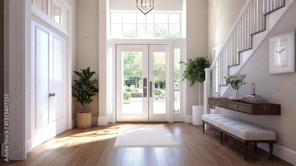 Fototapeta premium Bright and Inviting Entryway with Modern Decor and Natural Light