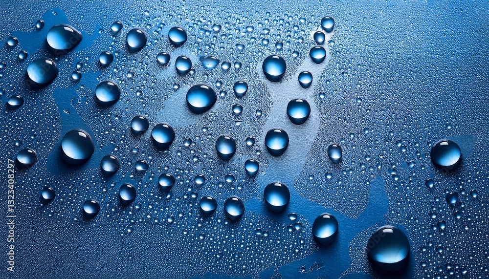 water drops on smooth surface blue background water drops on smooth surface blue background