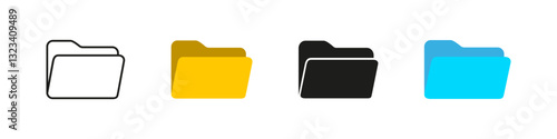 Folder icon. Opened folder vector set. Doc file sign. Isolated folder icon. Computer doc file sign.