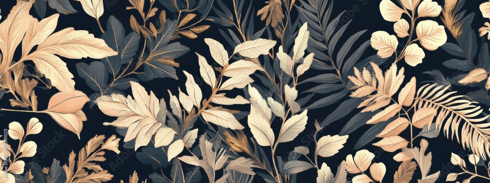 Dark Vintage Bohemian Botanical Wallpaper with Gold Accents