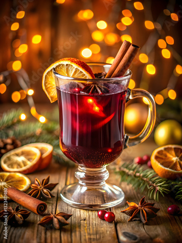 Holiday Party Mulled Wine with Bokeh Lights and Star Anise 