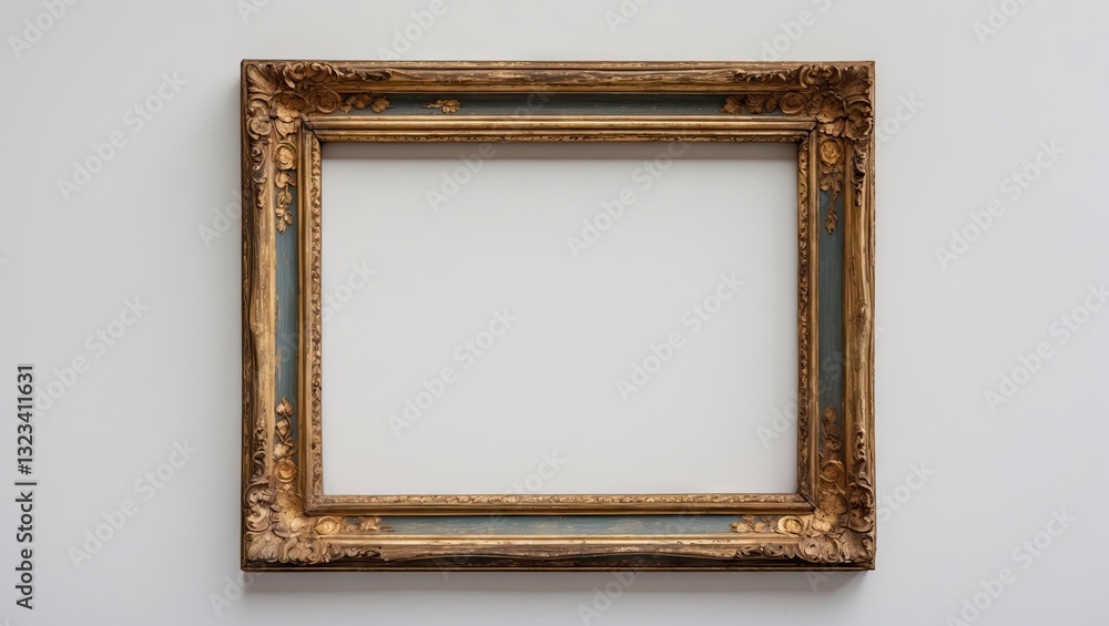 Gilded wooden picture frame with ornate detailing featured in a horizontal position against a clean white background showcasing its vintage elegance Gilded wooden picture frame with ornate detailing featured in a horizontal position against a clean white background showcasing its vintage elegance