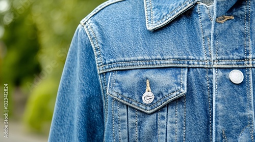 Close Up Of Denim Jacket Chest Pocket And Texture, Generative AI.