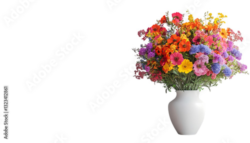 Vibrant Flower Bouquet in White Vase on transparent background
