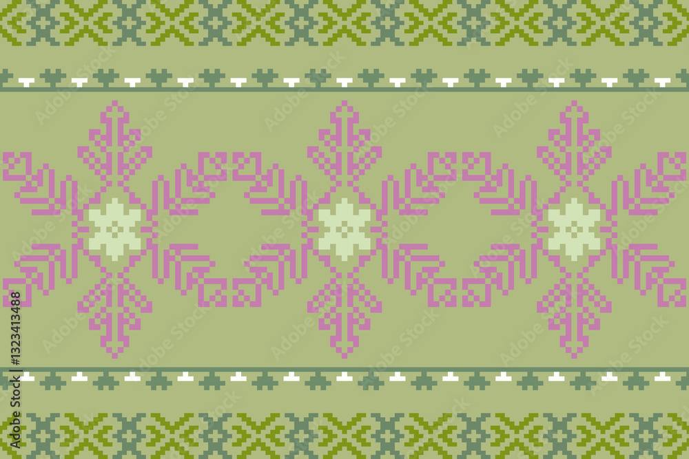 Geometric ethnic oriental embroidery pattern.Floral cross stitch design.Aztec style.background vector illustration.Design for texture,fabric,cloting,carpet,knitewar,curtains,wrapping,batik,scarf
