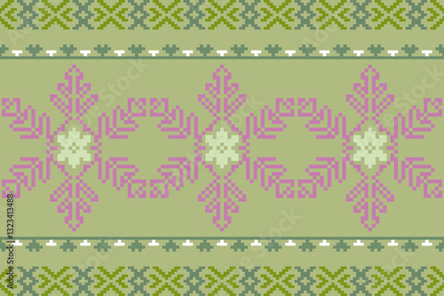 Obraz na płótnie Geometric ethnic oriental embroidery pattern.Floral cross stitch design.Aztec style.background vector illustration.Design for texture,fabric,cloting,carpet,knitewar,curtains,wrapping,batik,scarf w salonie