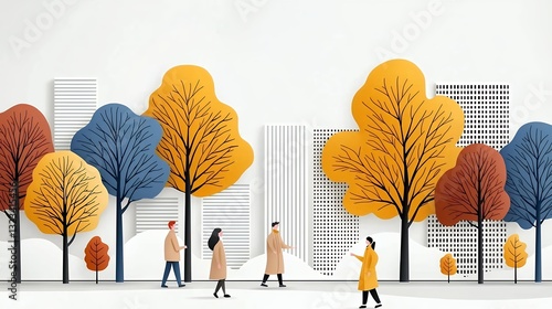 Autumnal City Scene Paper Cut Style Illustration