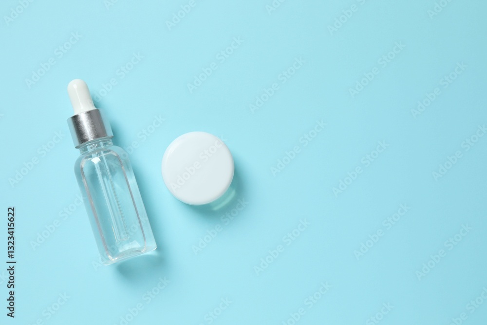 Natural cosmetic products a blue background, top view Natural cosmetic products a blue background, top view