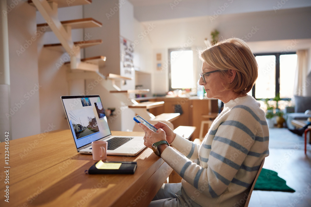 Senior woman works from home Senior woman works from home