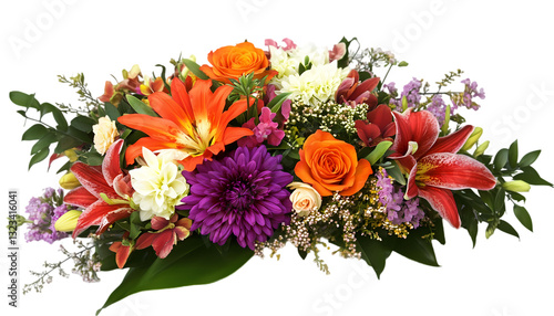 Vibrant Orange  Purple Flower Arrangement on transparent background