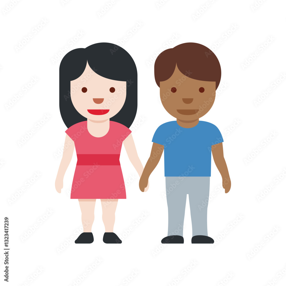Fototapeta premium Couple Holding Hands Emoji (Different Skin Tones) 