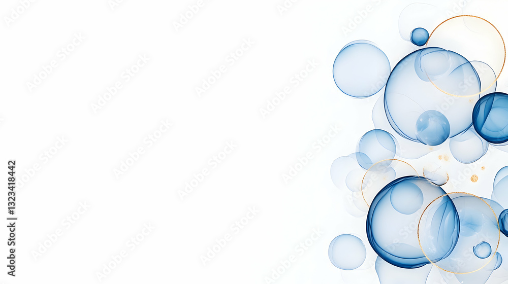 Abstract graphic design with translucent blue and golden circles Abstract graphic design with translucent blue and golden circles