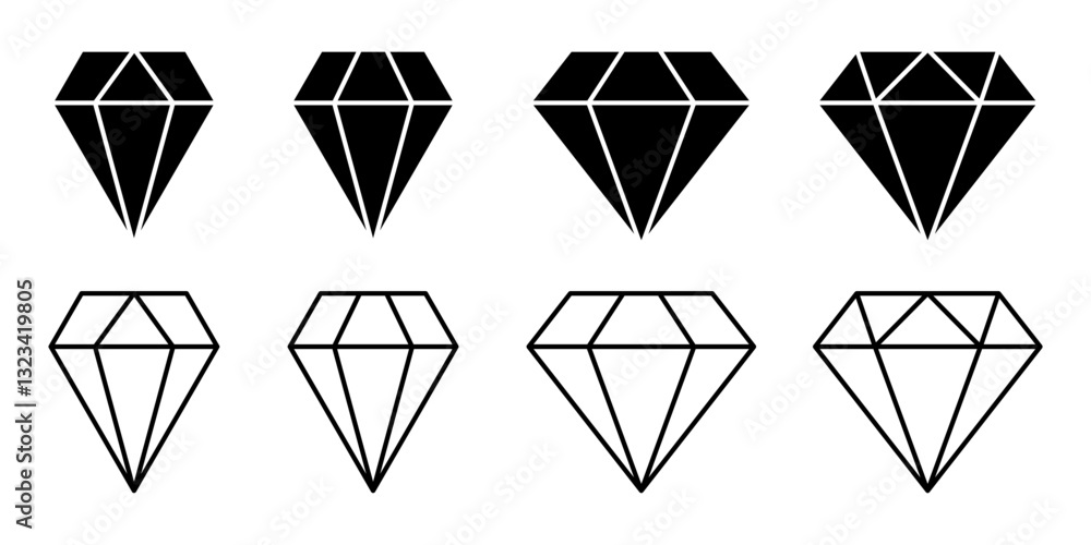 Vector illustration of Diamond icon set isolated on transparent background Vector illustration of Diamond icon set isolated on transparent background