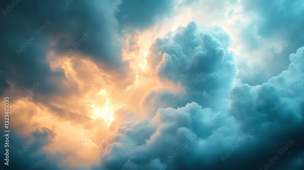 Dramatic Cloudscape: Teal and Golden Hues in a Breathtaking Atmospheric Scene Dramatic Cloudscape: Teal and Golden Hues in a Breathtaking Atmospheric Scene