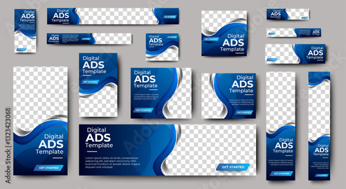 Set of web ads template design. Modern gradient blue banner cover for website, social media, flyer, card. vector