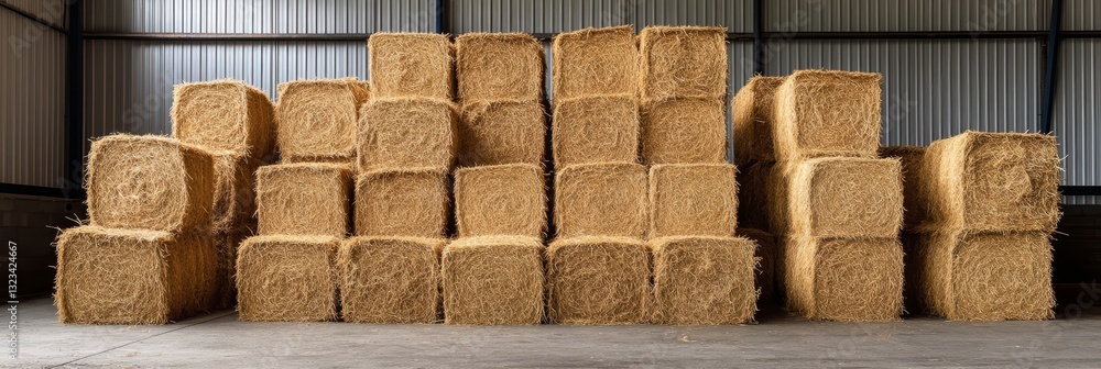 Golden Hay Bales in Storage, Farm and Agriculture, Winter Feed, neatly stacked, wall . Golden Hay Bales in Storage, Farm and Agriculture, Winter Feed, neatly stacked, wall .