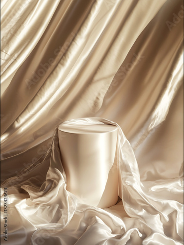 soft silk and cylindrical shelves
