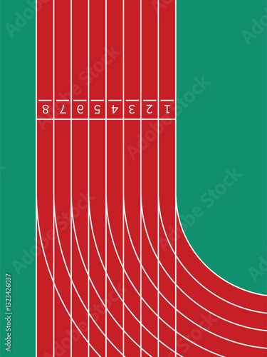 Vector layout template design for run, championship or any sports event. Poster design with abstract running track on stadium with lane. Green and red