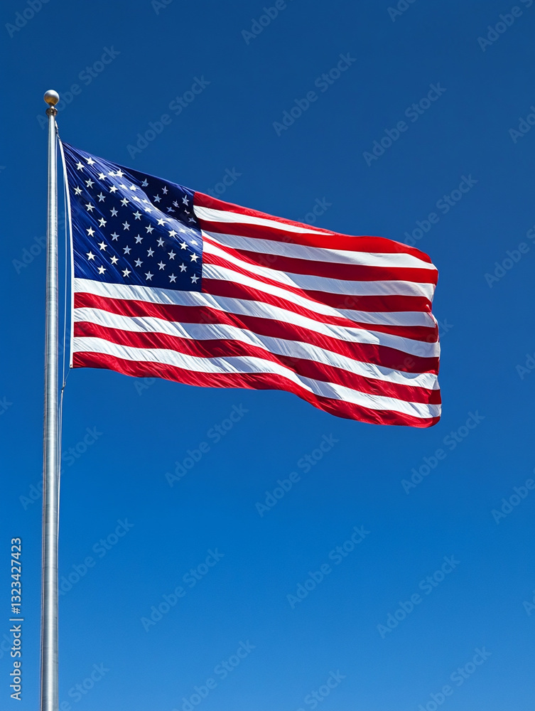 Fototapeta premium United States flag waving against clear blue sky