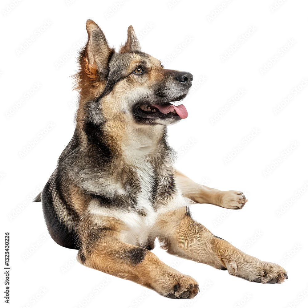The image depicts a fluffy Collie dog in a sit position with focus on the body, whilst the face is intentionally obscured by a blurred square isolated on transparent, alpha background PNG cut out The image depicts a fluffy Collie dog in a sit position with focus on the body, whilst the face is intentionally obscured by a blurred square isolated on transparent, alpha background PNG cut out