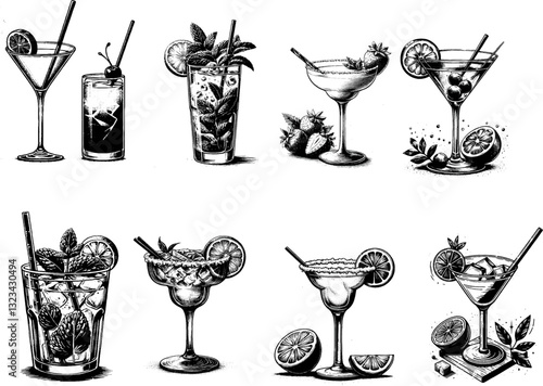 vintage set of different cocktails