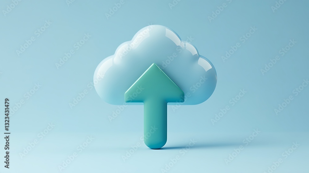 Abstract cloud symbol with an upward arrow representing data upload and cloud technology innovation Abstract cloud symbol with an upward arrow representing data upload and cloud technology innovation