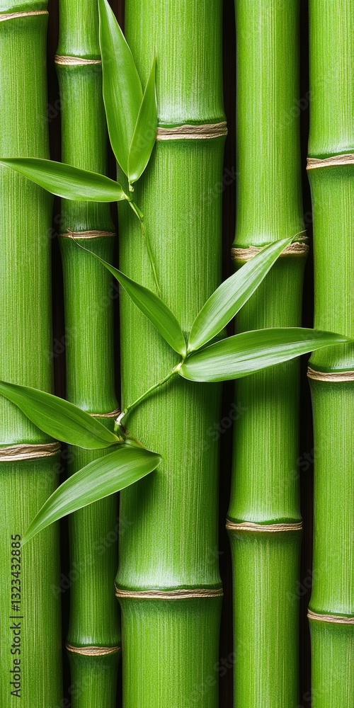 Fototapeta premium Green Bamboo Texture, Organic Background Closeup. Zen Pattern With Exotic Foliage, Green Backdrop.