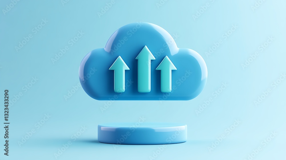 Blue Cloud Icon with Upward Arrows Representing Data Upload and Cloud Computing Technology Concepts Blue Cloud Icon with Upward Arrows Representing Data Upload and Cloud Computing Technology Concepts