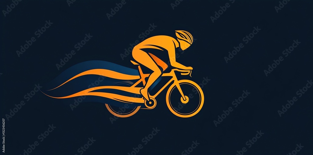 Naklejka premium Dynamic Cyclist: Abstract Orange Silhouette on a Dark Background