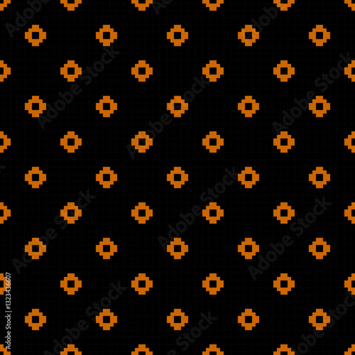Repeating pattern of orange diamond shapes on a solid black background, creating a bold and striking design.