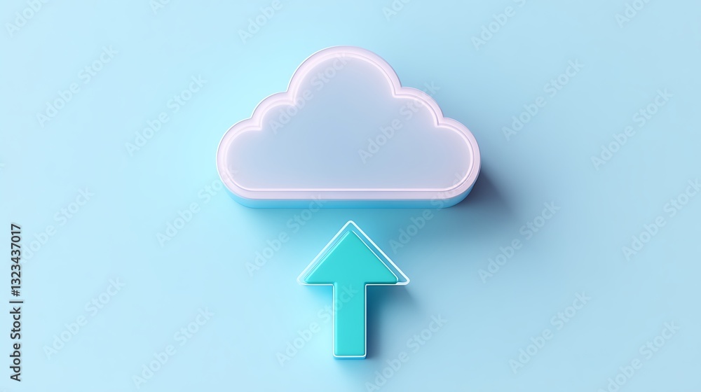 Cloud Symbol with Upward Arrow on Soft Blue Background for Digital Storage and Data Transfer Concept Cloud Symbol with Upward Arrow on Soft Blue Background for Digital Storage and Data Transfer Concept