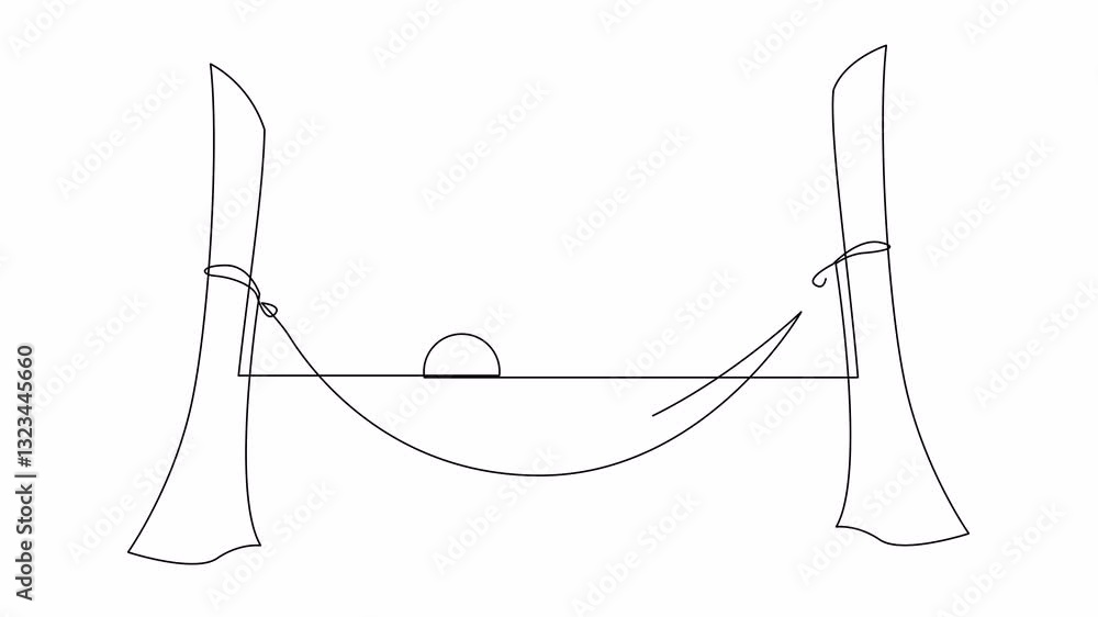 Animated self drawing of continuous line draw hammock hanging on the trees with a sunset on the sea in the background. Full length one line animation, alpha channel. Animated self drawing of continuous line draw hammock hanging on the trees with a sunset on the sea in the background. Full length one line animation, alpha channel.