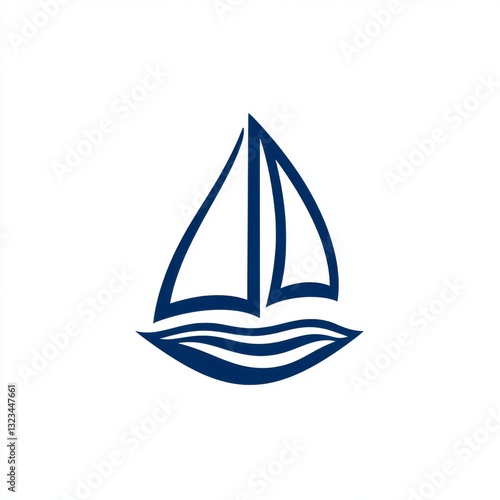 Simple navy blue sailboat line art on white background. Minimalist nautical design.