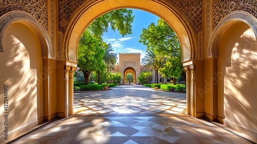 Moroccan Palace Archway Courtyard - Architectural photography