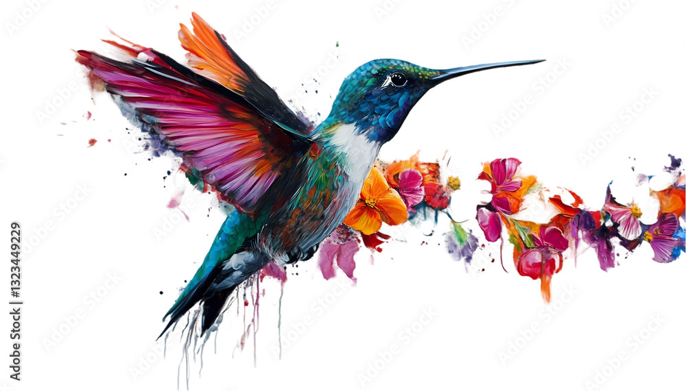 Obraz premium Vibrant Hummingbird Watercolor Painting on transparent background