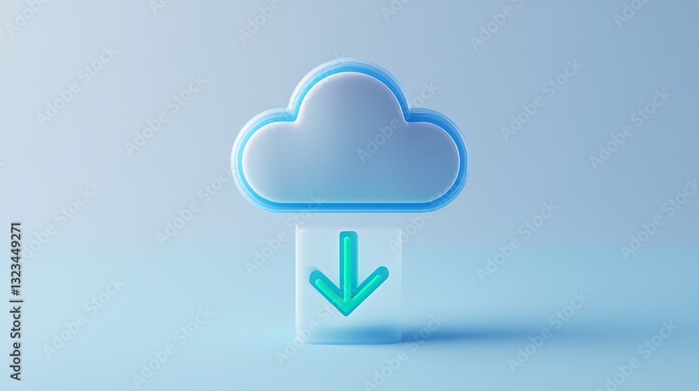 Modern Cloud Icon with Download Arrow on Light Background for Digital Storage Concept Modern Cloud Icon with Download Arrow on Light Background for Digital Storage Concept