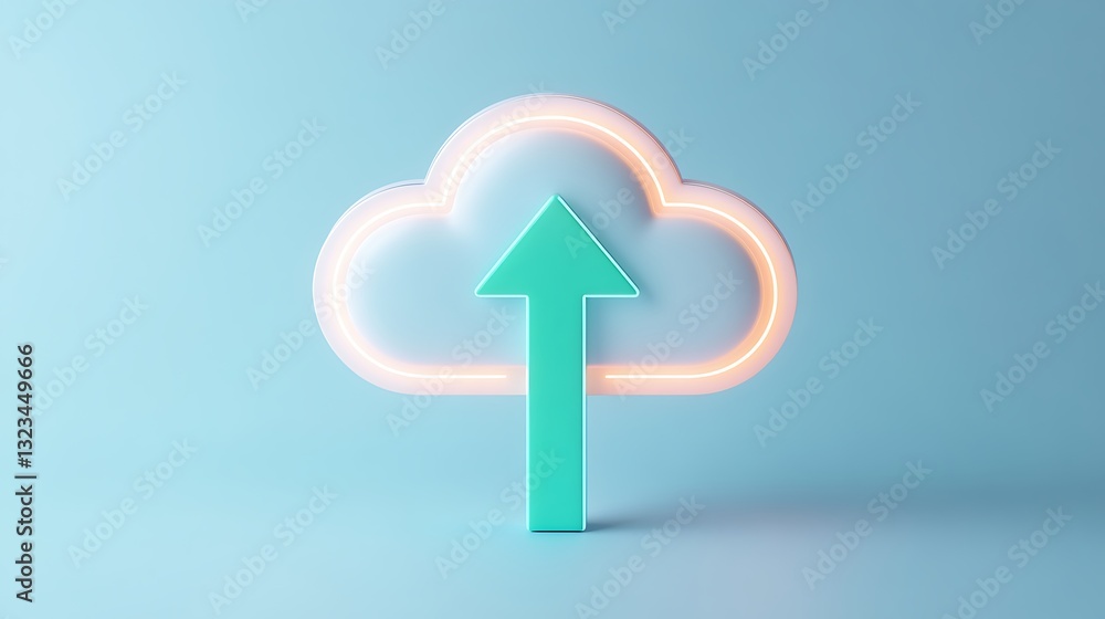 Modern cloud storage symbol with upward arrow, representing data transfer and storage solutions in digital world Modern cloud storage symbol with upward arrow, representing data transfer and storage solutions in digital world