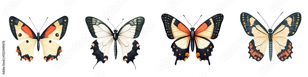 Obraz premium Colorful butterfly illustrations in diverse styles on transparent background