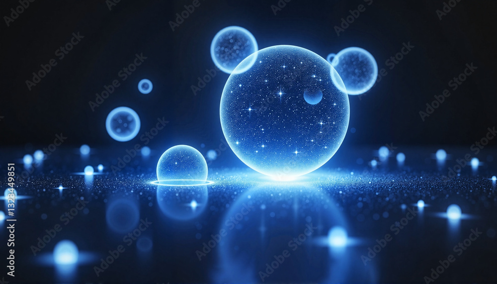 Futuristic floating holographic orbs glowing in dark space, technology harmony Futuristic floating holographic orbs glowing in dark space, technology harmony