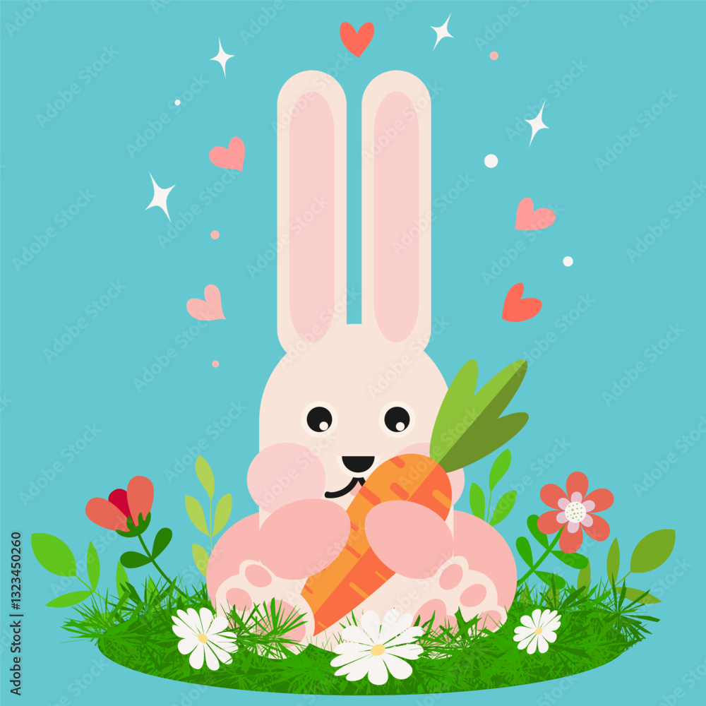Fototapeta premium Cute Cartoon Geometric Bunny with Carrot