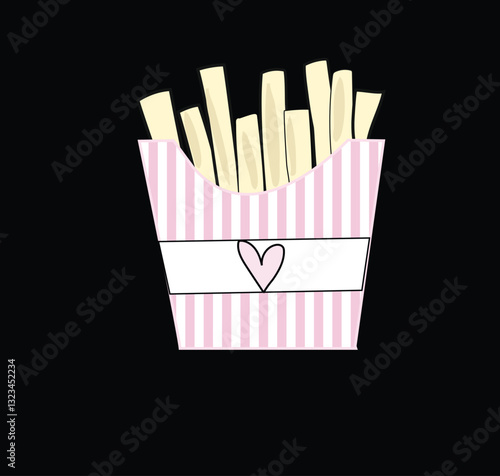 fries chips fast food chip heart novelty pink cute graphic conversational Graphic Tee t-shirt logo slogan graphic artwork typography tote badge emblem crest 