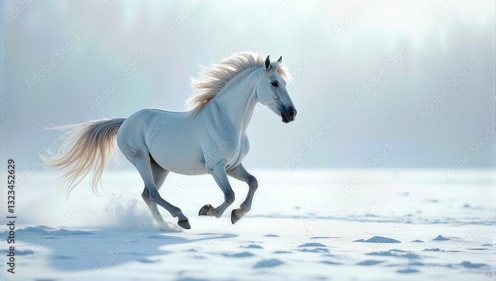 Obraz premium White Horse Running in the Snow
