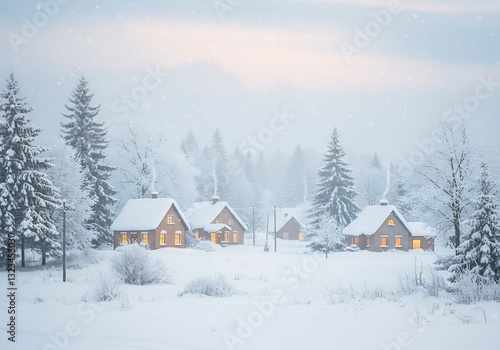 Wallpaper Mural Serene snow covered cabins glow softly under a pale winter sky. AI Generated Torontodigital.ca