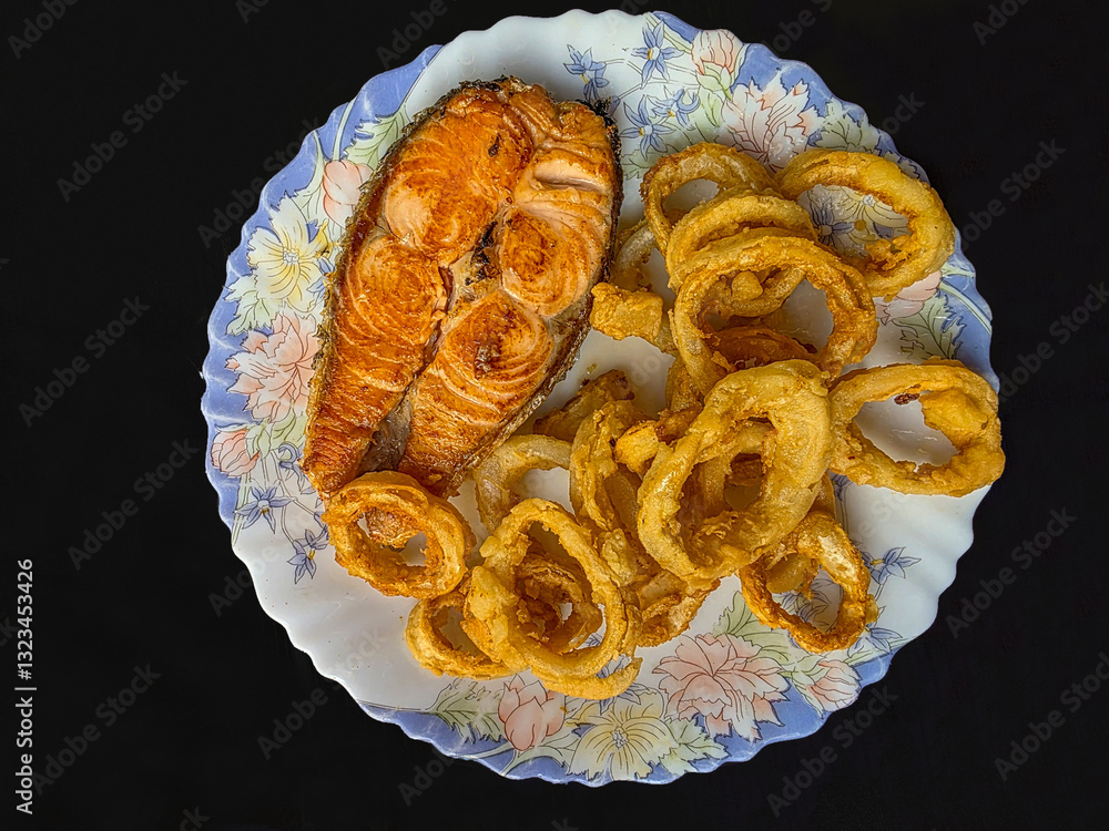 Healthy Sliced Salmon and Fried Squid