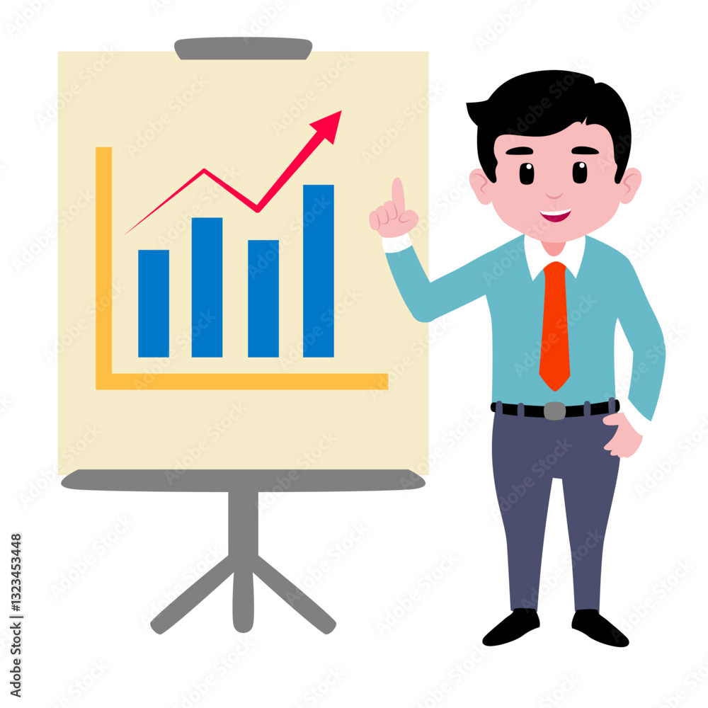 illustration flat of a manager presenting a graphic increase illustration flat of a manager presenting a graphic increase