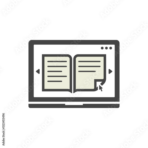 Reading e-book on laptop icon design