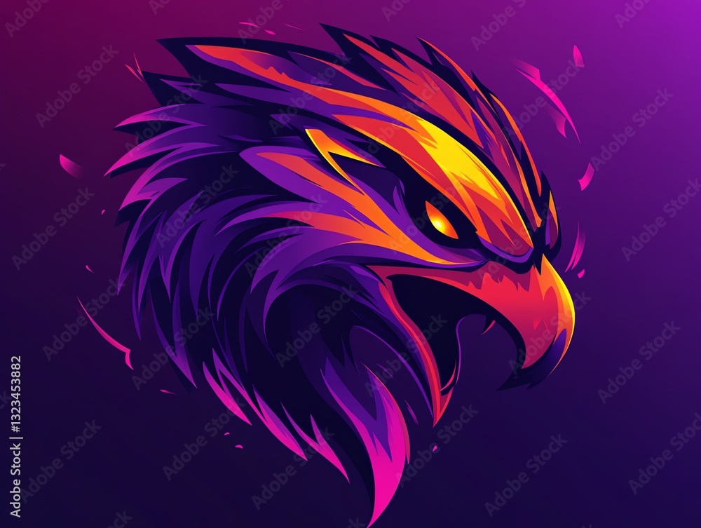 Fototapeta premium Fiery Eagle Head: A vibrant, stylized mascot design