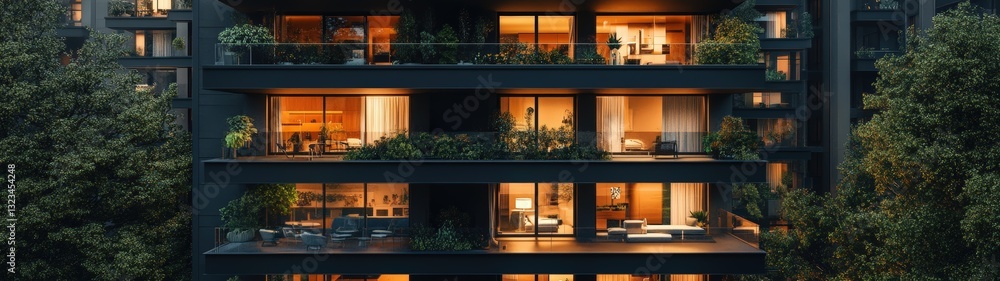 Modern apartment building with illuminated windows. Modern apartment building with illuminated windows.